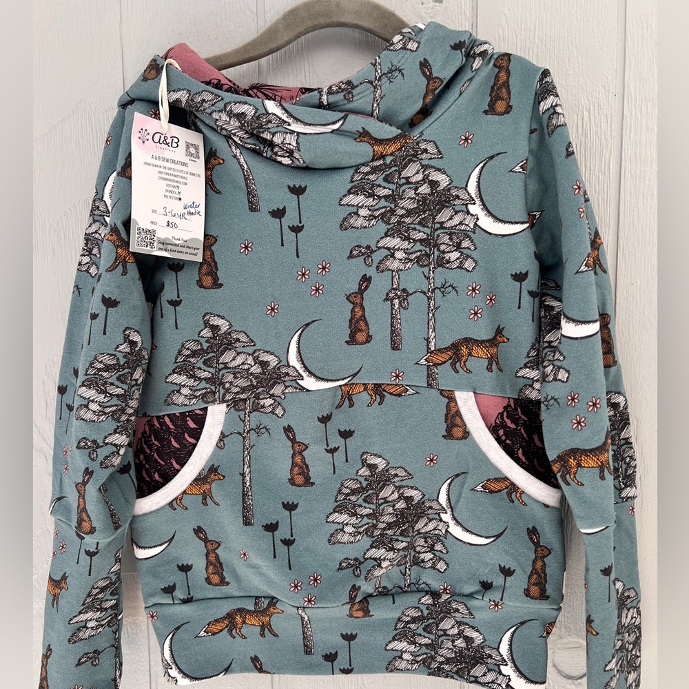 3-6 Year Grow with Me Handmade Kids Forest Print Hoodie
